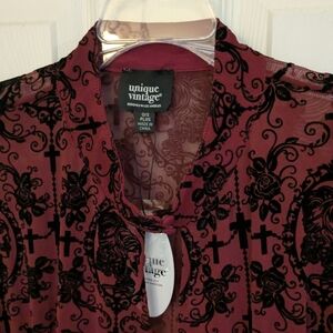 Unique Vintage 1970s La Caterina Burgundy High Neck Caftan